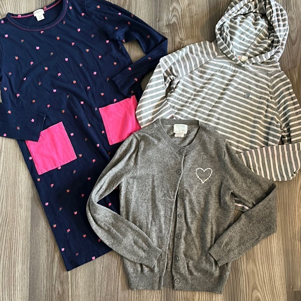 GIRLS CREWCUTS THREE PIECE BUNDLE- DRESS, SWEATER AND LONG SLEEVE TEE